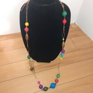 Long multi color large, beaded chain link necklace.